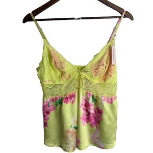 Victoria's Secret Floral Print Lace Silky Camisole Tank Top Lingerie Size Large